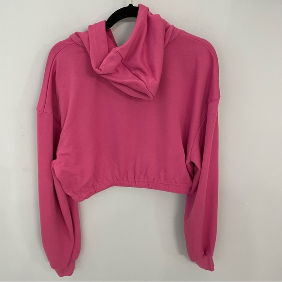 For Love & Lemons Ellie Cropped Sweatshirt Pink Hooded Long Sleeve Size Large 8 - Picture 10 of 13